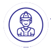 Icon of a smiling worker wearing a safety helmet, representing a professional or technician.