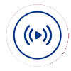Icon of a play button with surrounding signal waves, representing audio or video streaming.