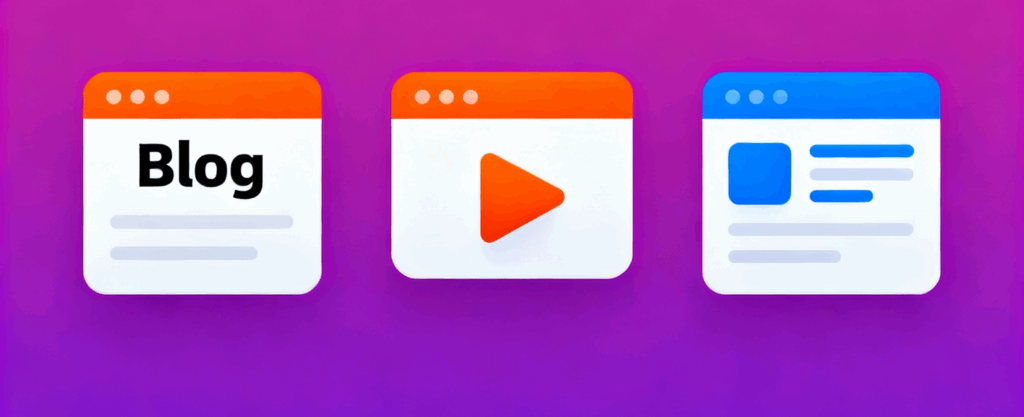 A visually appealing image showcasing a variety of content formats like blogs, videos, and social media posts, representing the diverse landscape of content creation.